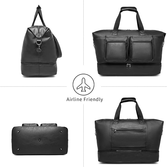 Men's vegan leather overnight duffel bag — product detail view | FR Fashion Co.
