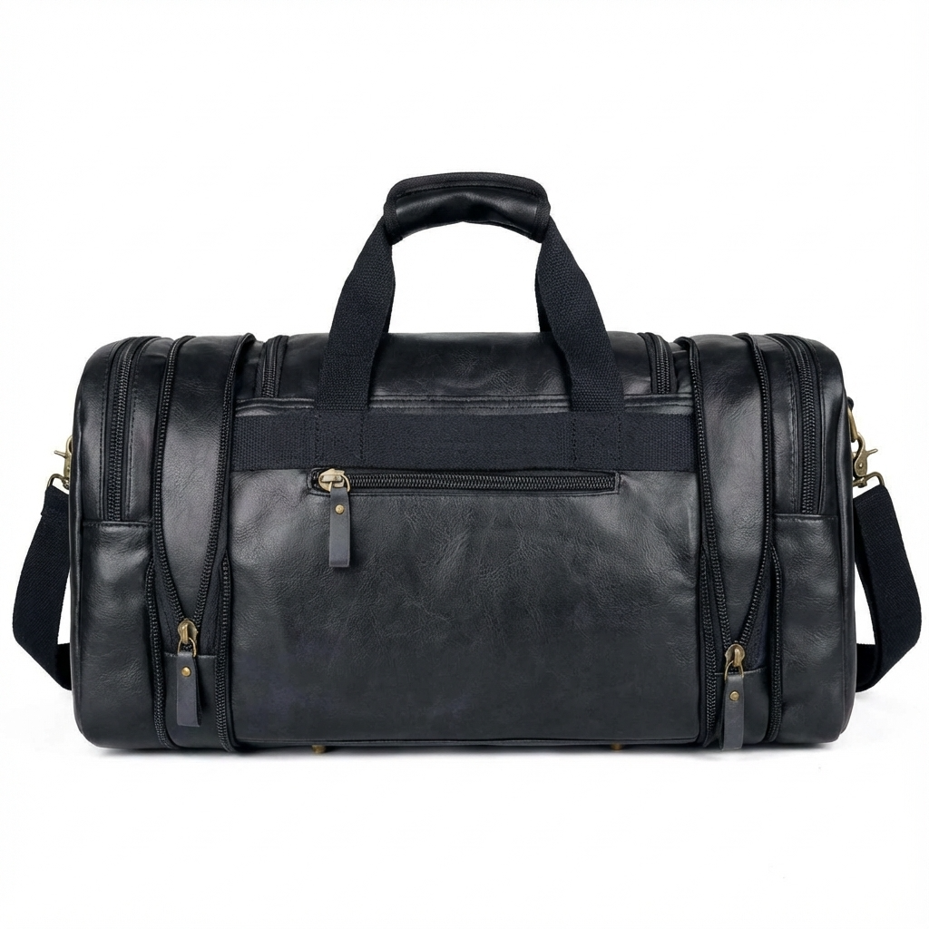 Men's Vegan Leather Duffel Bag – rear profile view | FR Fashion Co.