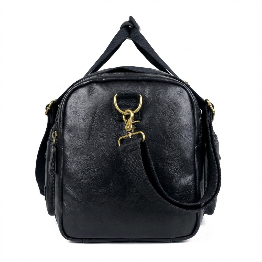Men's Vegan Leather Duffel Bag – side profile | FR Fashion Co.