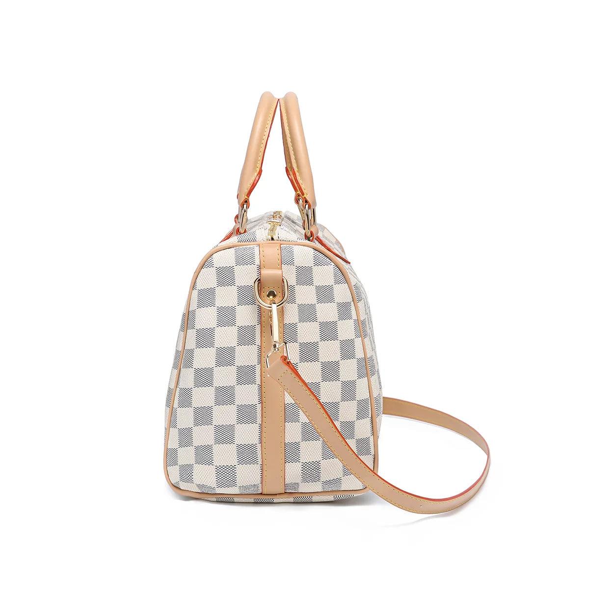 FR Fashion Co. 11" Women's Checkered Tote Shoulder Bag with Inner Pouch - FR Fashion Co.