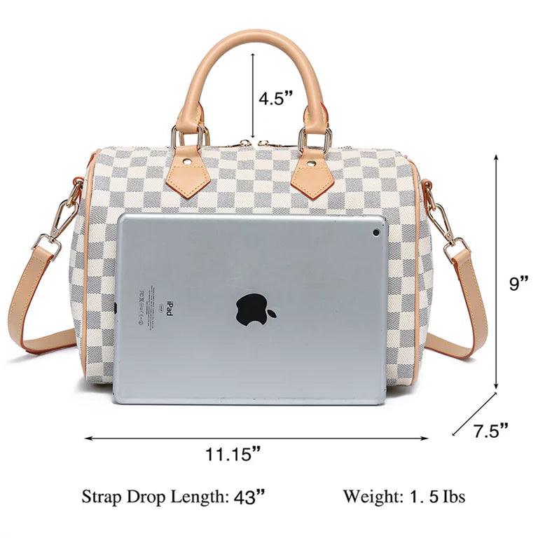 FR Fashion Co. 11" Women's Checkered Tote Shoulder Bag with Inner Pouch - FR Fashion Co.