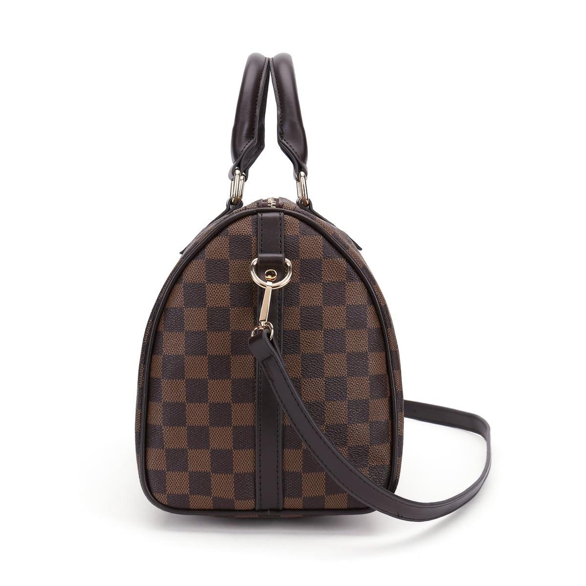 FR Fashion Co. 11" Women's Checkered Tote Shoulder Bag with Inner Pouch - FR Fashion Co.