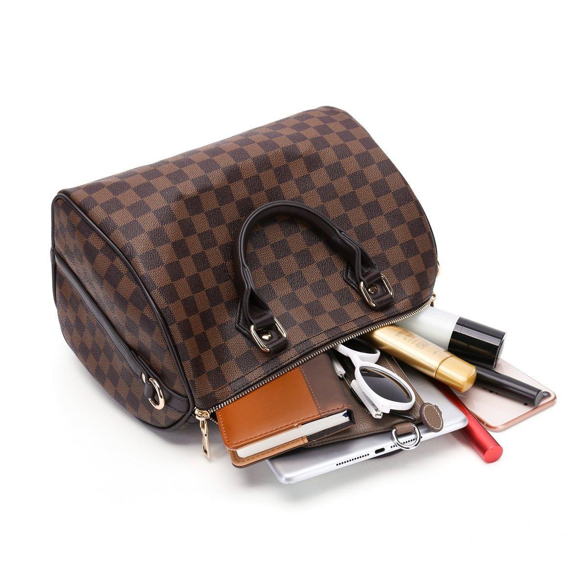 FR Fashion Co. 11" Women's Checkered Tote Shoulder Bag with Inner Pouch - FR Fashion Co.