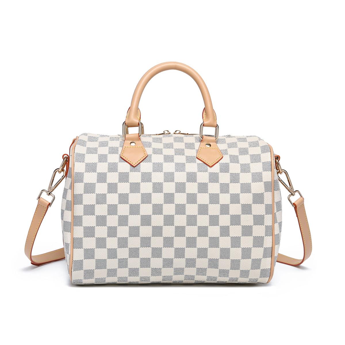 FR Fashion Co. 11" Women's Checkered Tote Shoulder Bag with Inner Pouch - FR Fashion Co.
