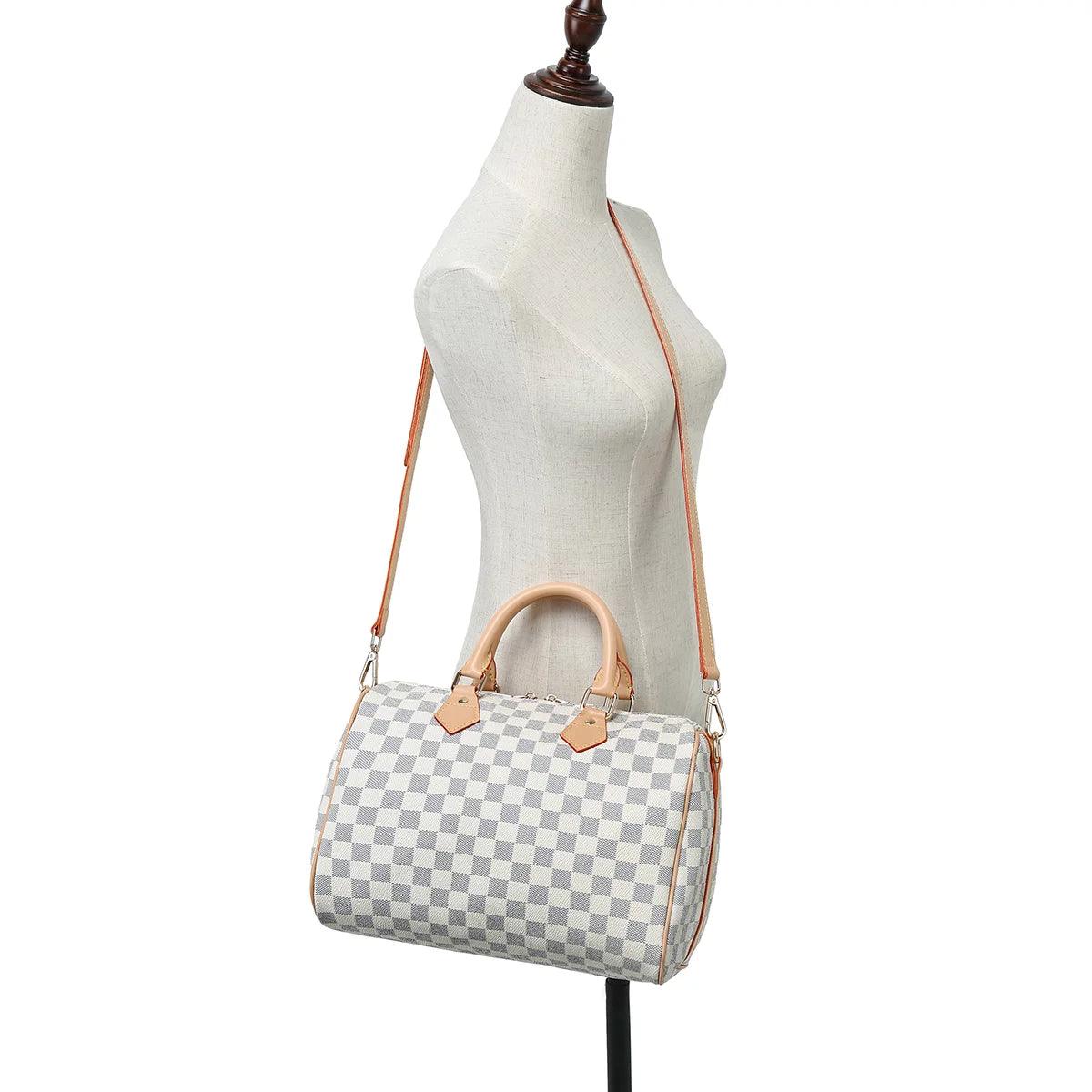 FR Fashion Co. 11" Women's Checkered Tote Shoulder Bag with Inner Pouch - FR Fashion Co.