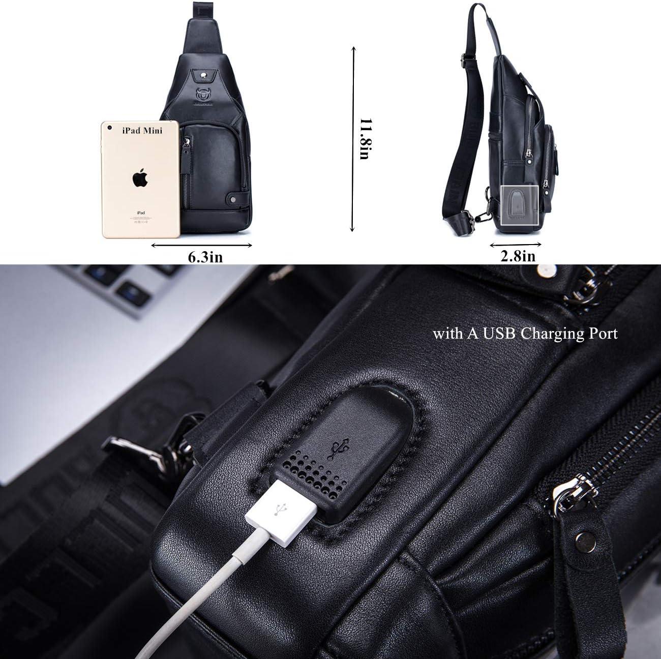 FR Fashion Co. 12" Men's Leather Multi-Pocket Crossbody Chest Bag - FR Fashion Co.