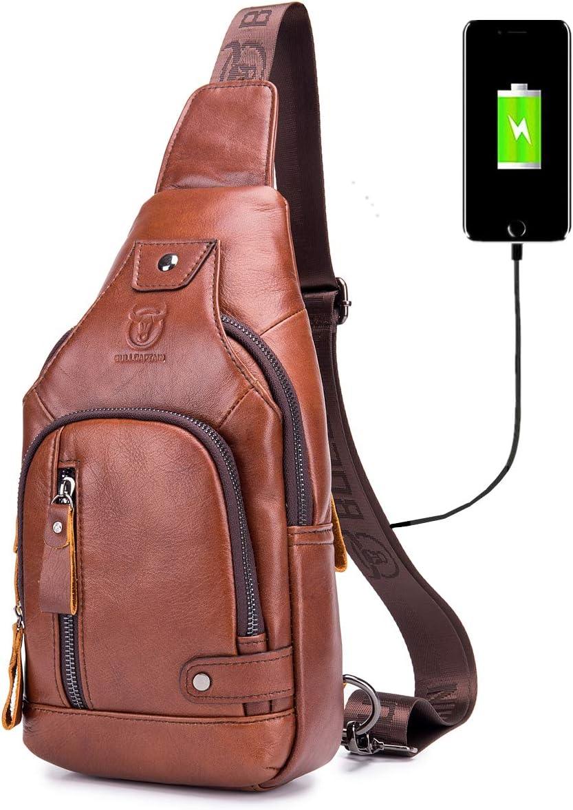 FR Fashion Co. 12" Men's Leather Multi-Pocket Crossbody Chest Bag - FR Fashion Co.