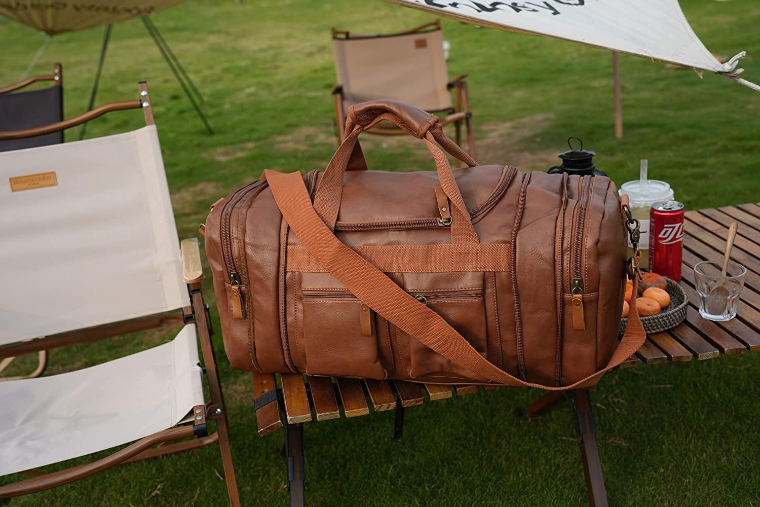 FR Fashion Co. 21" Men's Leather Expandable Duffel Bag - FR Fashion Co.