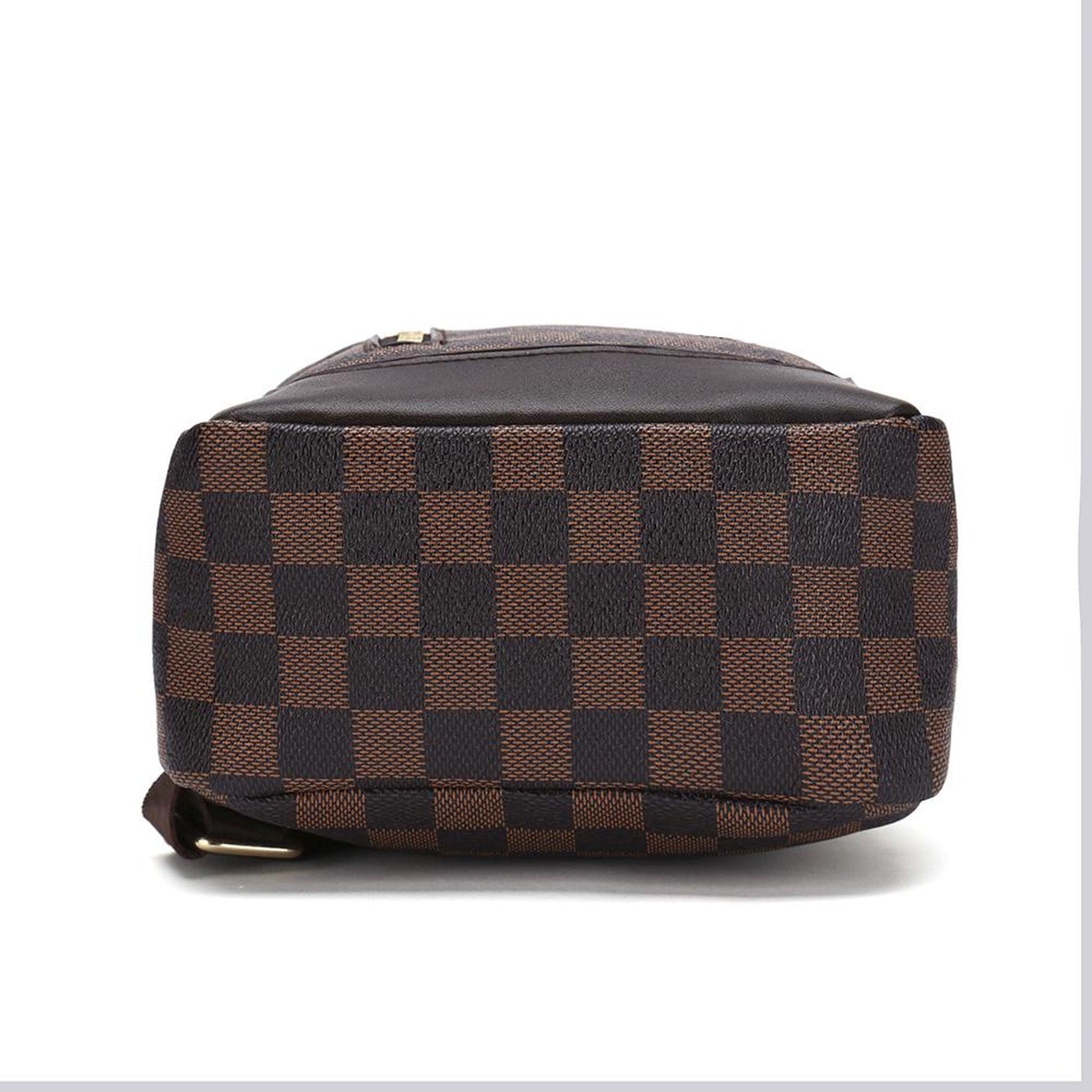 FR Fashion Co. 13" Brown Checkered Print Leather Crossbody Sling Bag - FR Fashion Co.