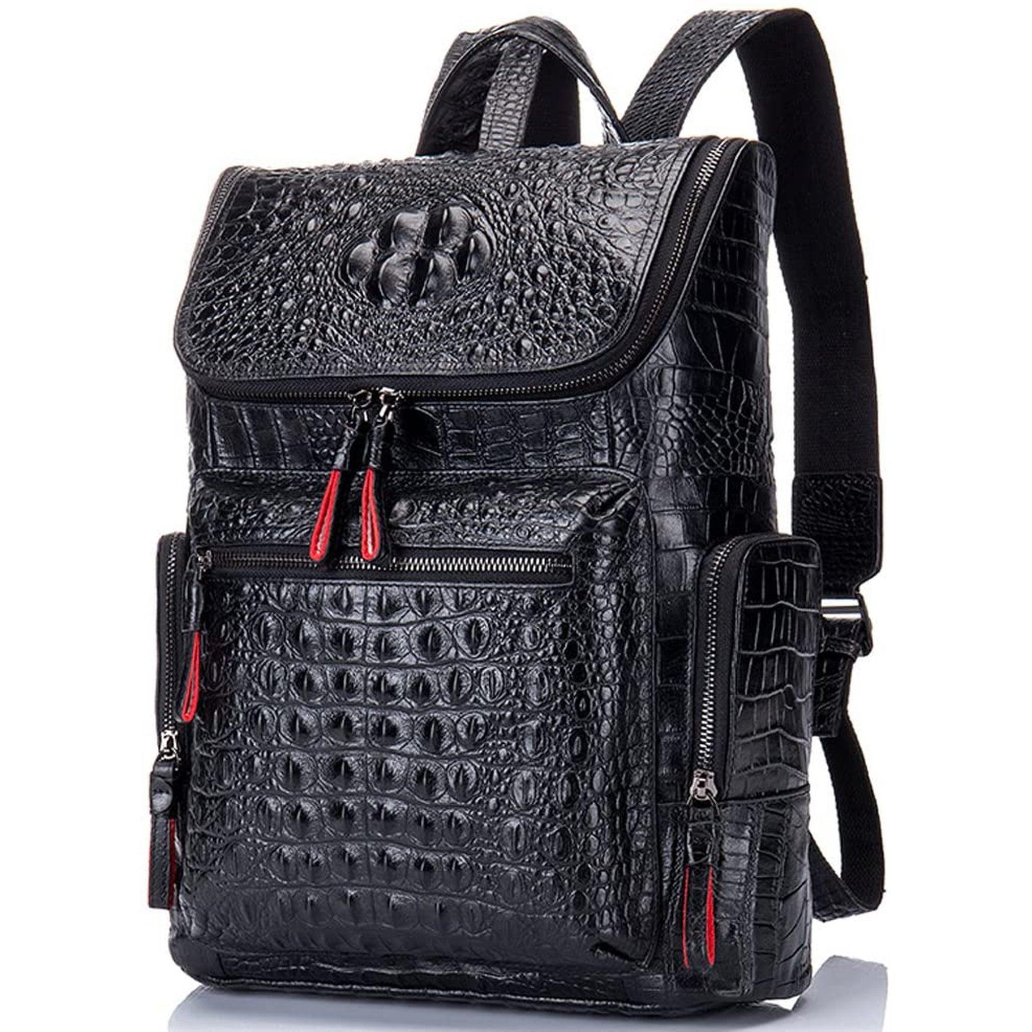 FR Fashion Co. 13" Men's Leather Crocodile Design Backpack - FR Fashion Co. 