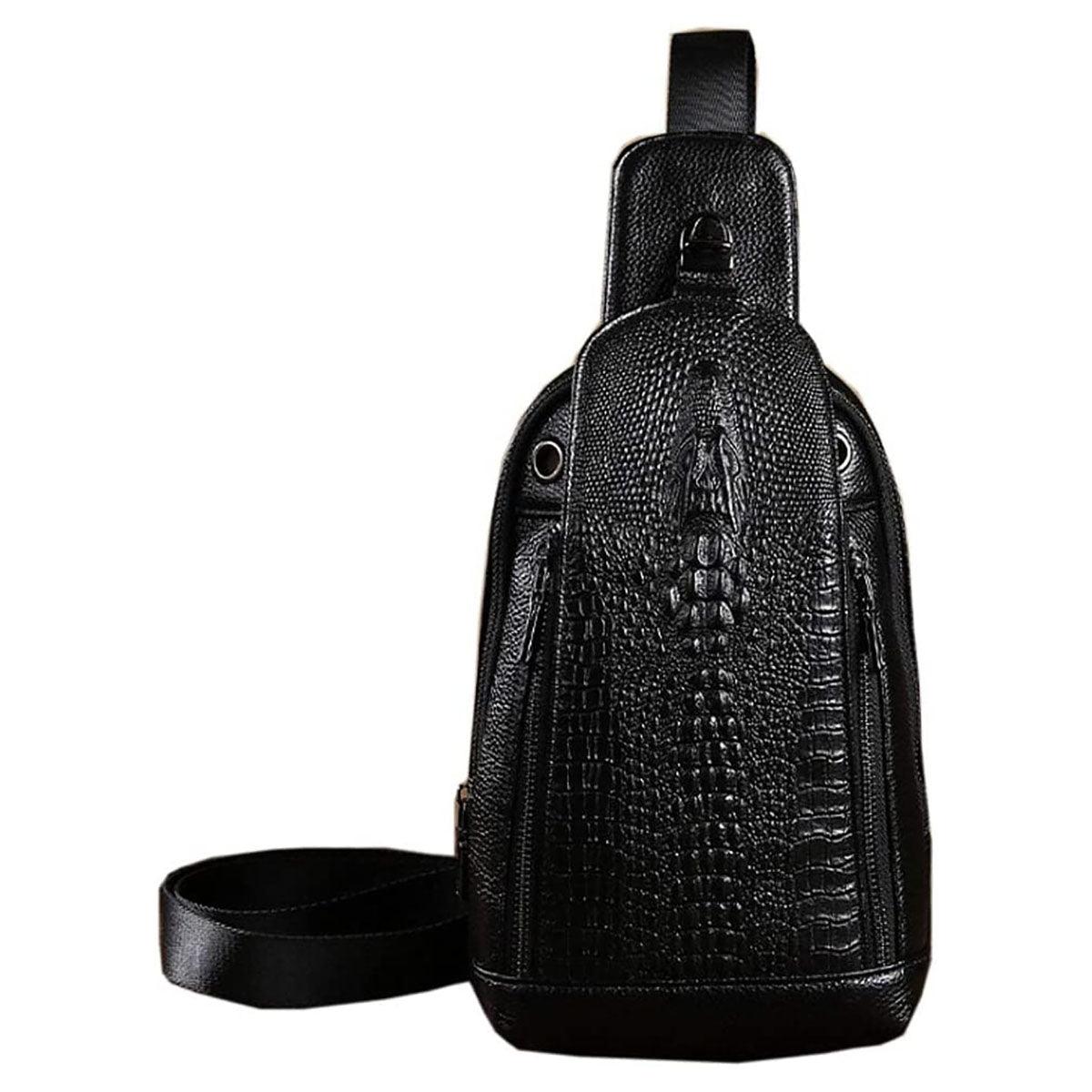 FR Fashion Co. 14" Crocodile Pattern Genuine Leather Crossbody Sling Bag - FR Fashion Co. 