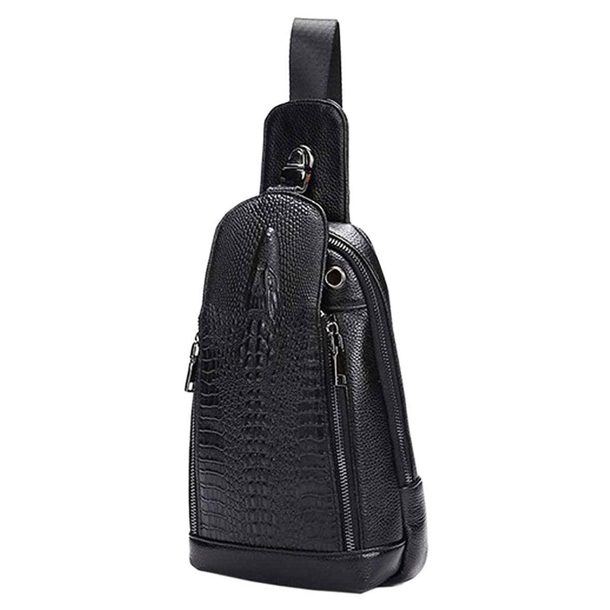 FR Fashion Co. 14" Crocodile Pattern Genuine Leather Crossbody Sling Bag - FR Fashion Co.