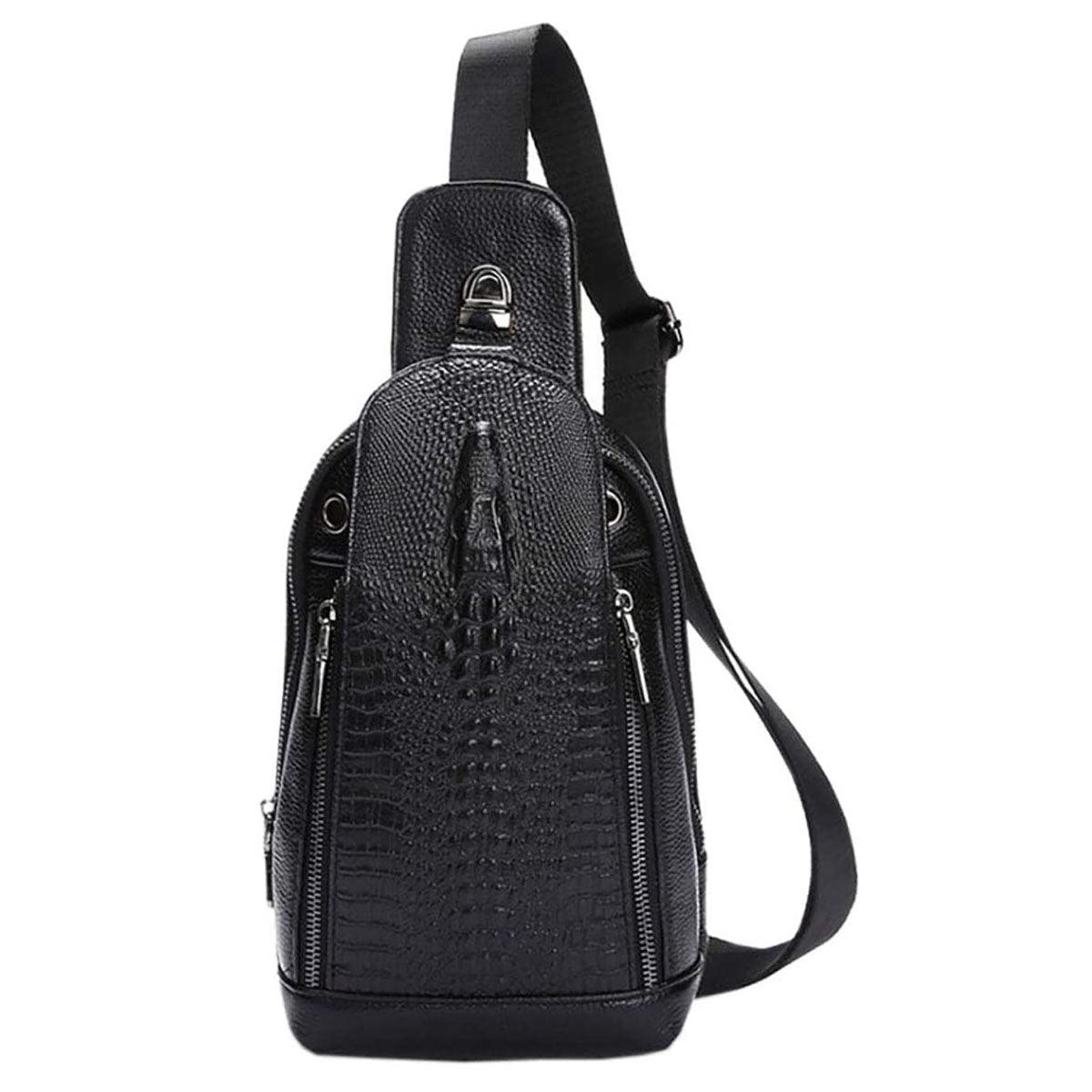 FR Fashion Co. 14" Crocodile Pattern Genuine Leather Crossbody Sling Bag - FR Fashion Co.