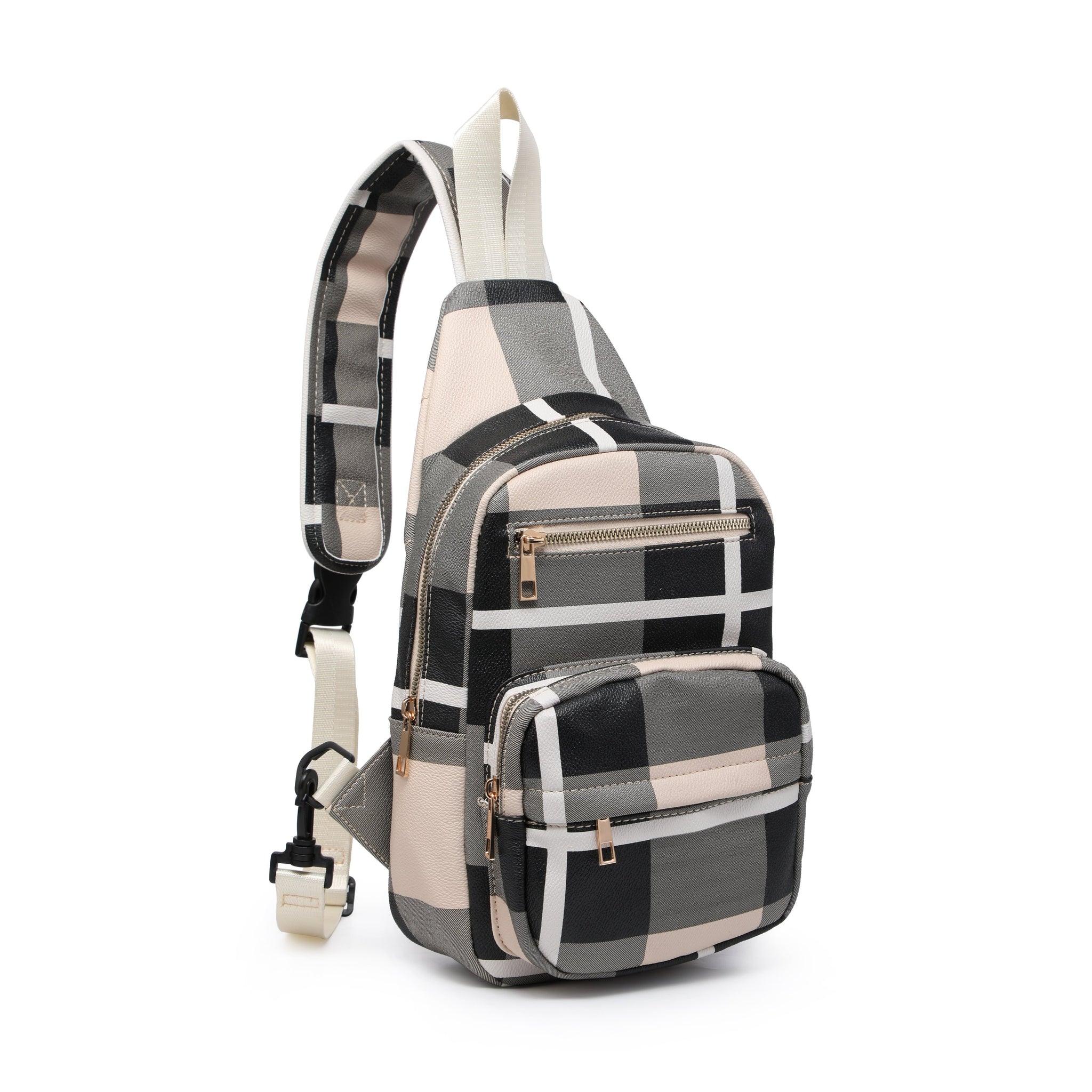 FR Fashion Co. 14" Women's Retro Plaid Leather Crossbody Sling Bag - FR Fashion Co.