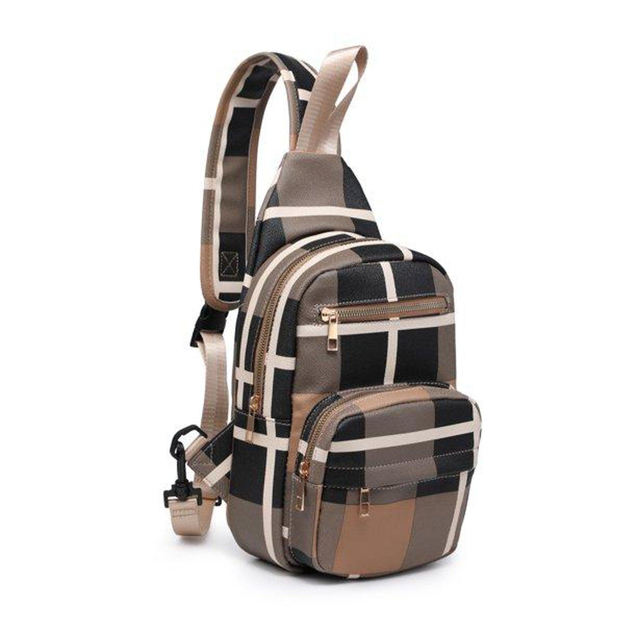 FR Fashion Co. 14" Women's Retro Plaid Leather Crossbody Sling Bag - FR Fashion Co.