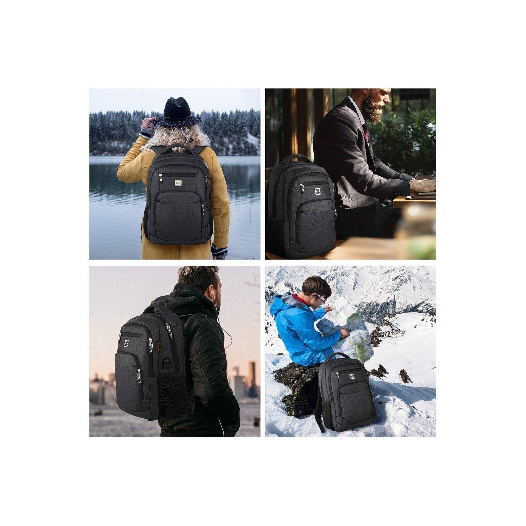 Men’s black anti-theft travel backpack, durable fabric, minimalist design, FR Fashion Co.