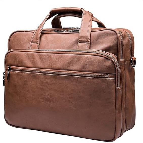 FR Fashion Co. Bolso bandolera de cuero para computadora portátil de 15 "para hombre