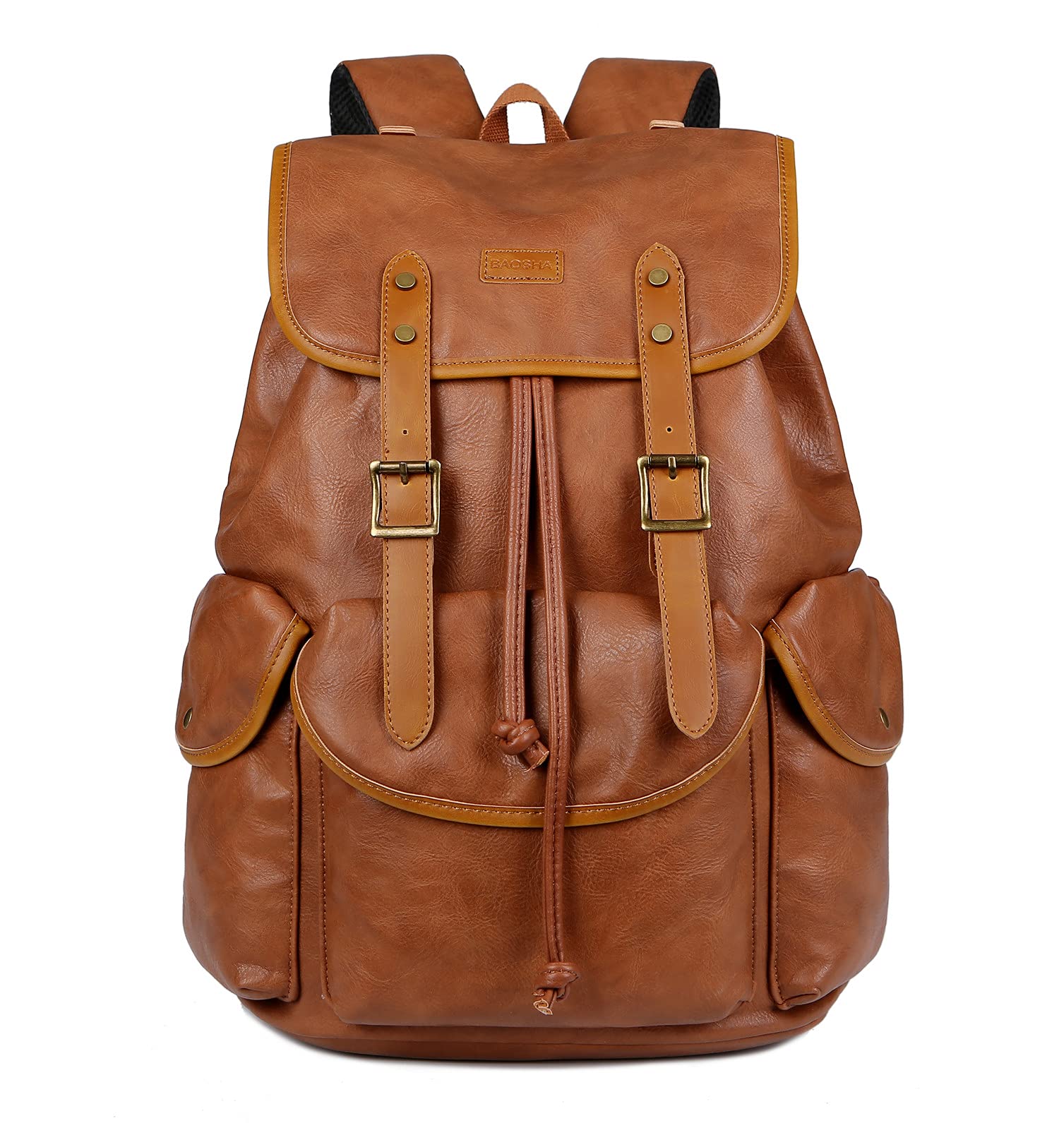 Men's croc-embossed leather backpack with flap cover — brown front hero | FR Fashion Co.