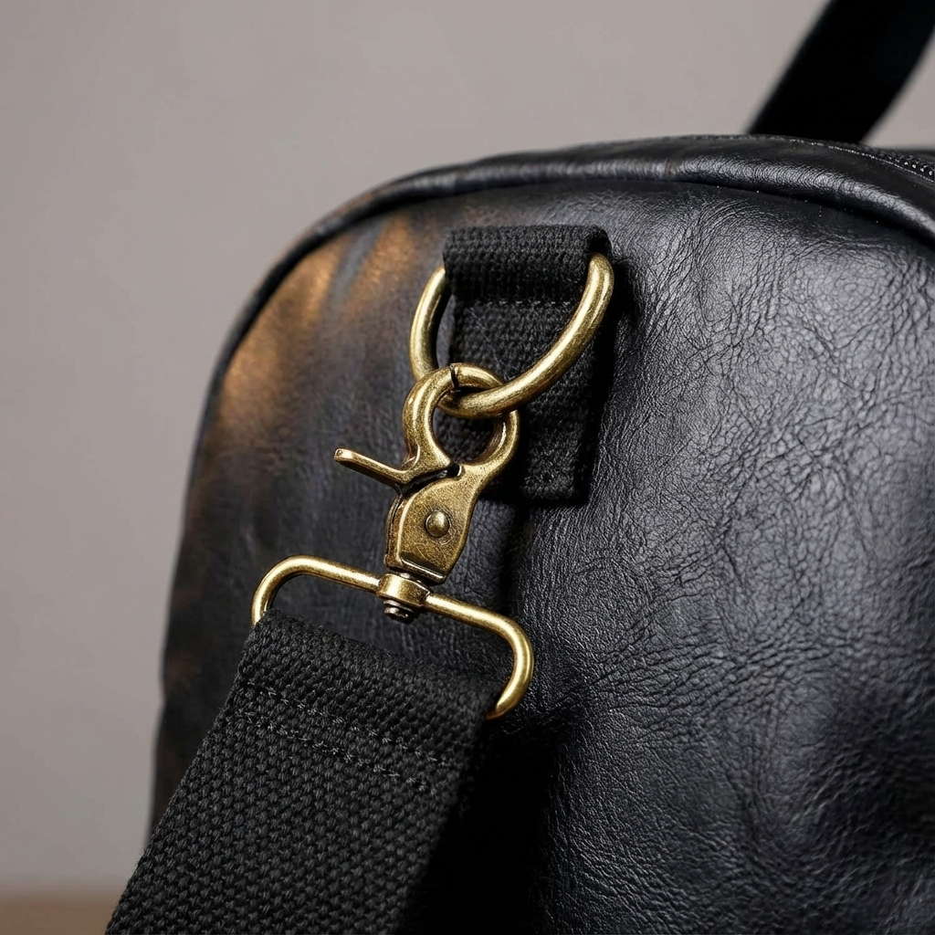 Men's Vegan Leather Duffel Bag – strap clip and D-ring hardware | FR Fashion Co.