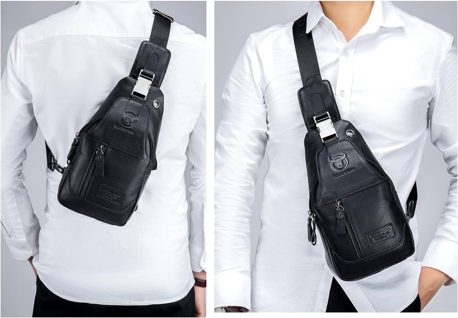 FR Fashion Co. 11" Men's Leather Casual Crossbody Sling Bag - FR Fashion Co. 