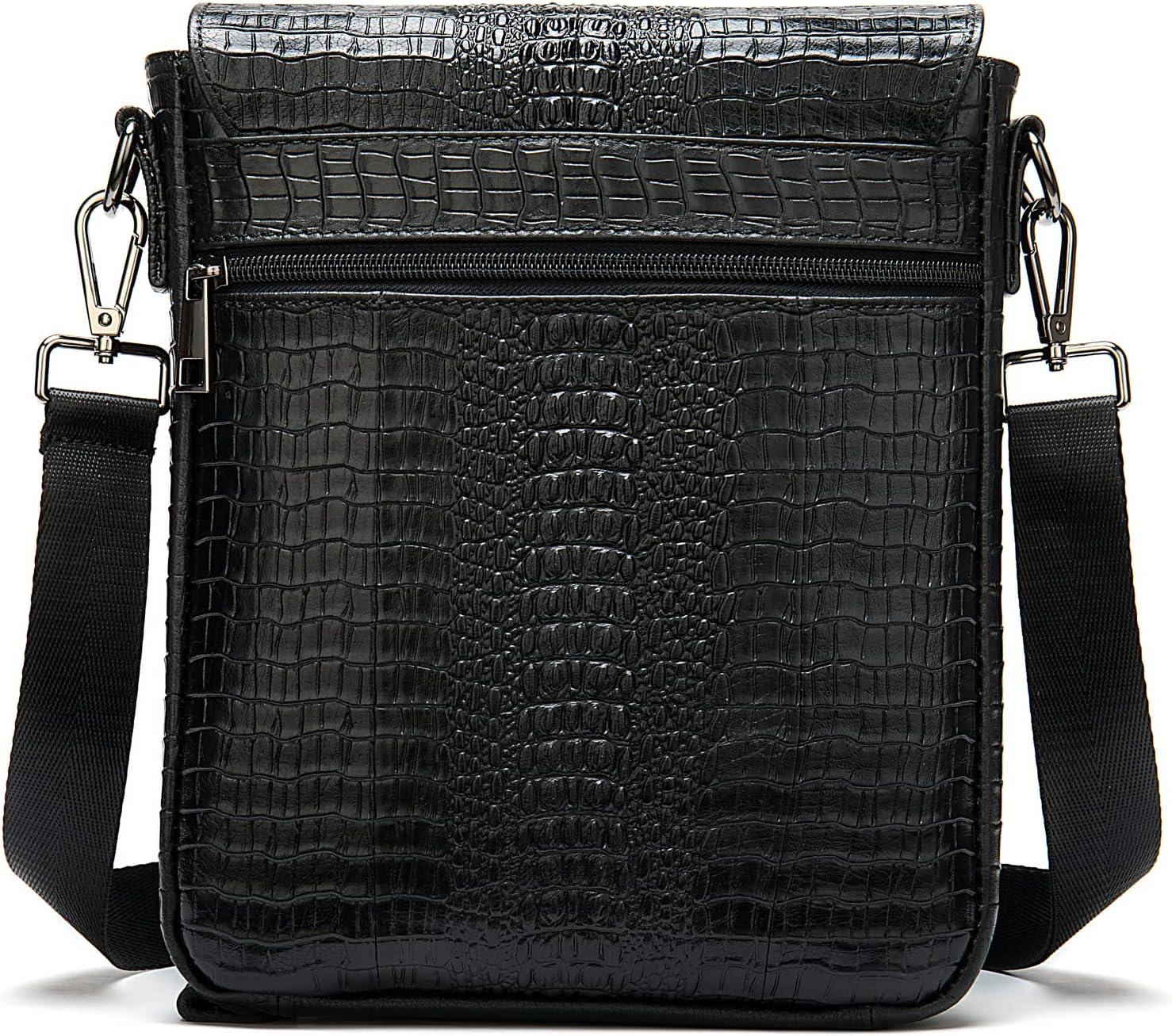 FR Fashion Co. 11" Men's Leather Crocodile Embossed Messenger Sling Bag - FR Fashion Co. 