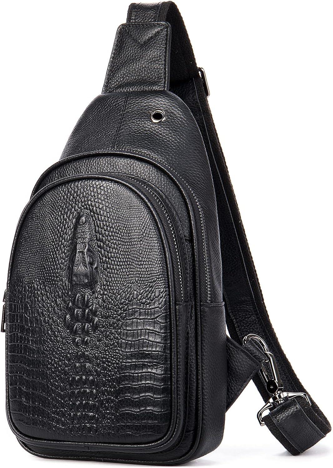 FR Fashion Co. 12" Men's Crocodile Leather Sling Bag - FR Fashion Co. 