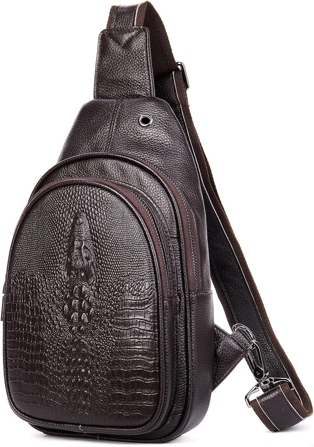 FR Fashion Co. 12" Men's Crocodile Leather Sling Bag - FR Fashion Co. 