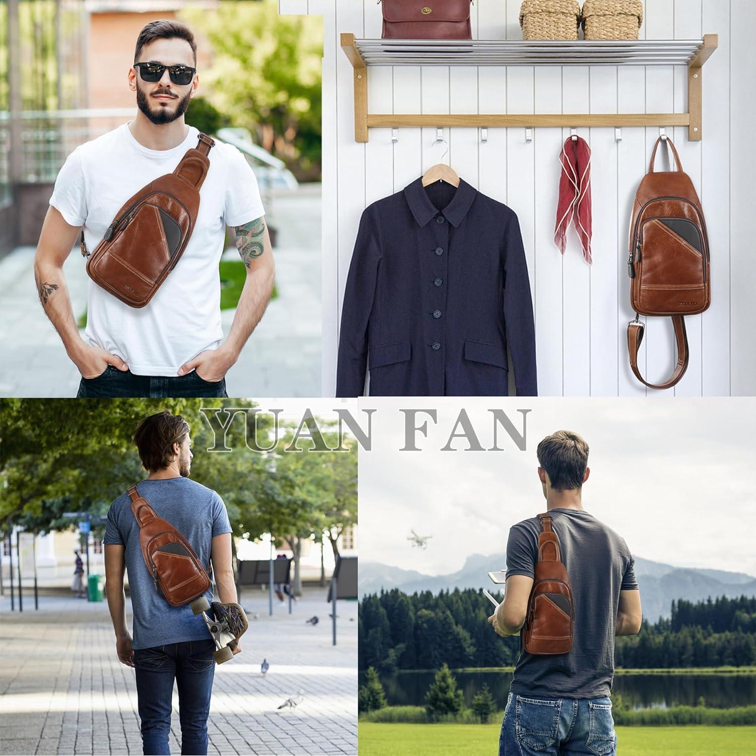 FR Fashion Co. 12" Men's Leather Casual Sling Bag - FR Fashion Co. 