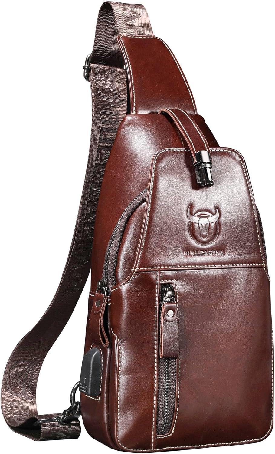 FR Fashion Co. 12" Men's Leather Crossbody Sling Bag - FR Fashion Co. 