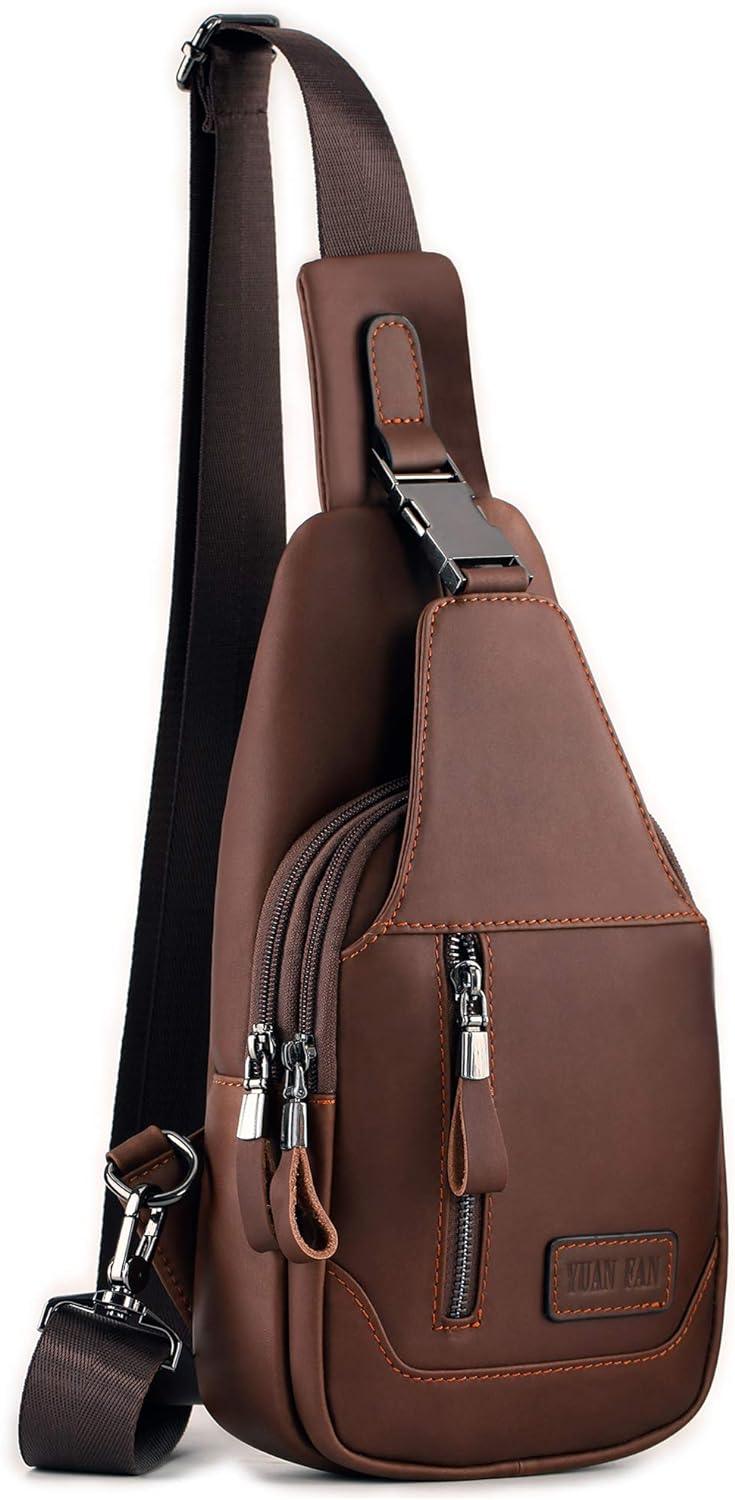 FR Fashion Co. 12" Men's Luxury Leather Chest Sling Bag - FR Fashion Co. 