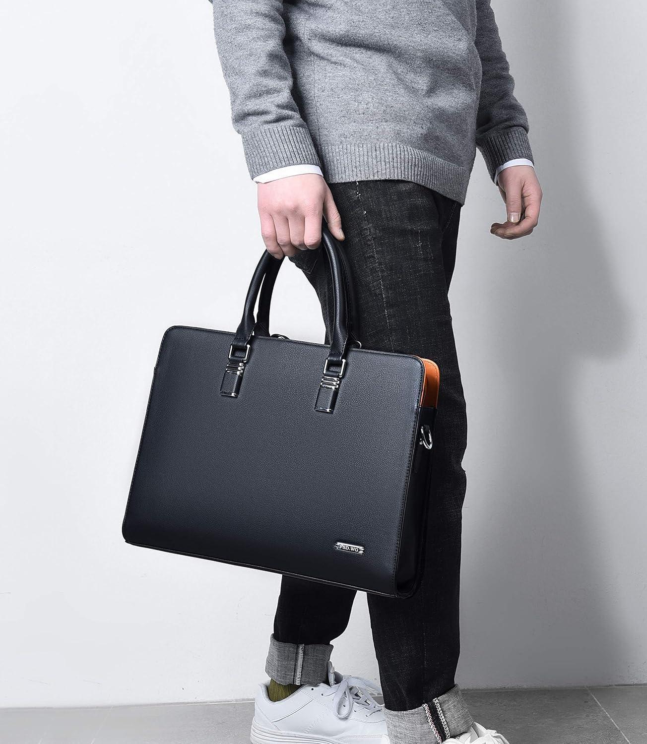 FR Fashion Co. 15" Men's Slim Leather Business Messenger Bag - FR Fashion Co. 