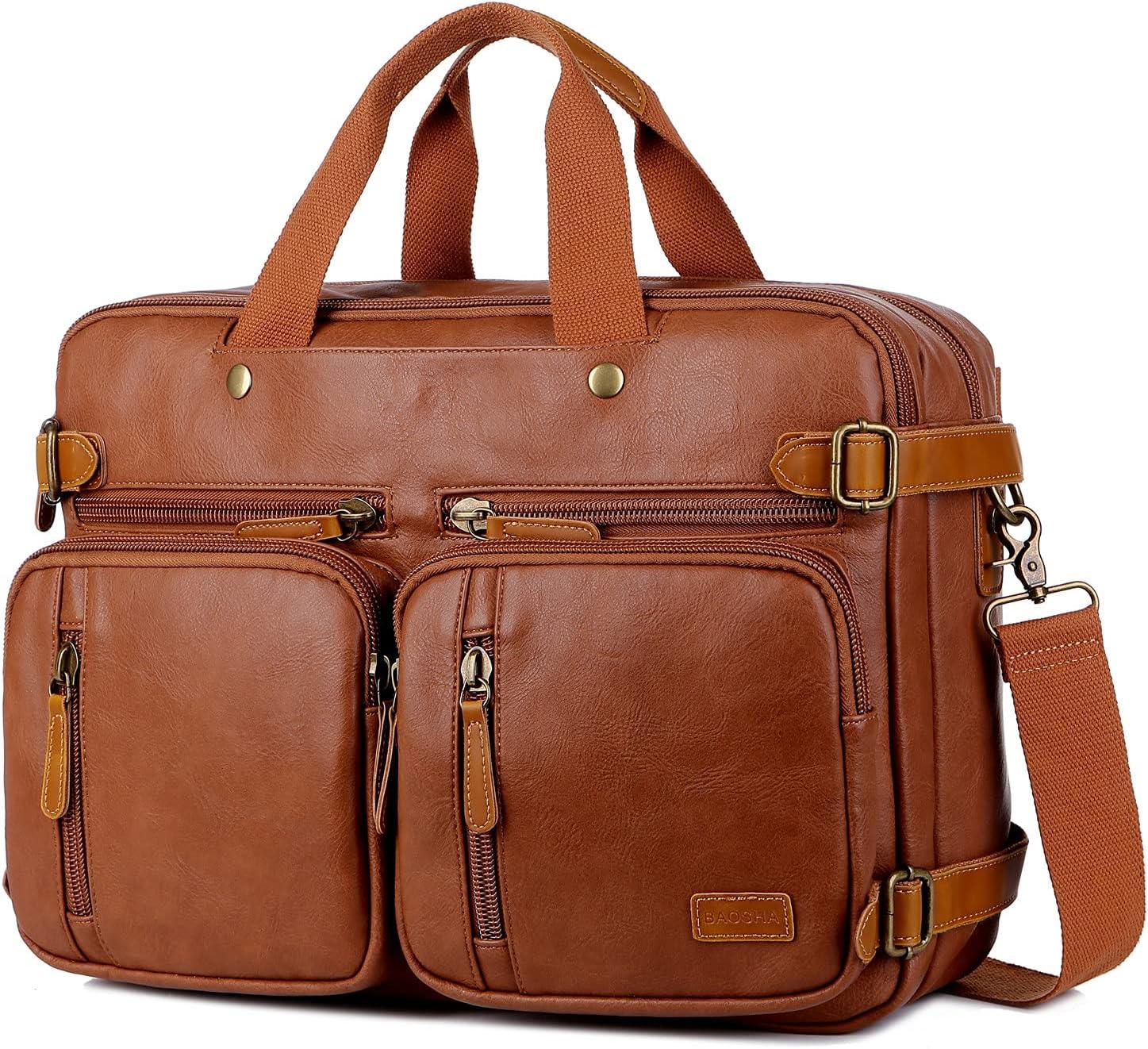 FR Fashion Co. 16" Men's Leather Hybrid Briefcase Backpack - FR Fashion Co. 