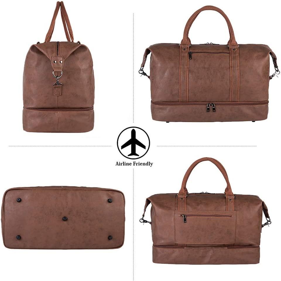 FR Fashion Co. 21" Men's Leather Compact Travel Duffel Bag - FR Fashion Co. 