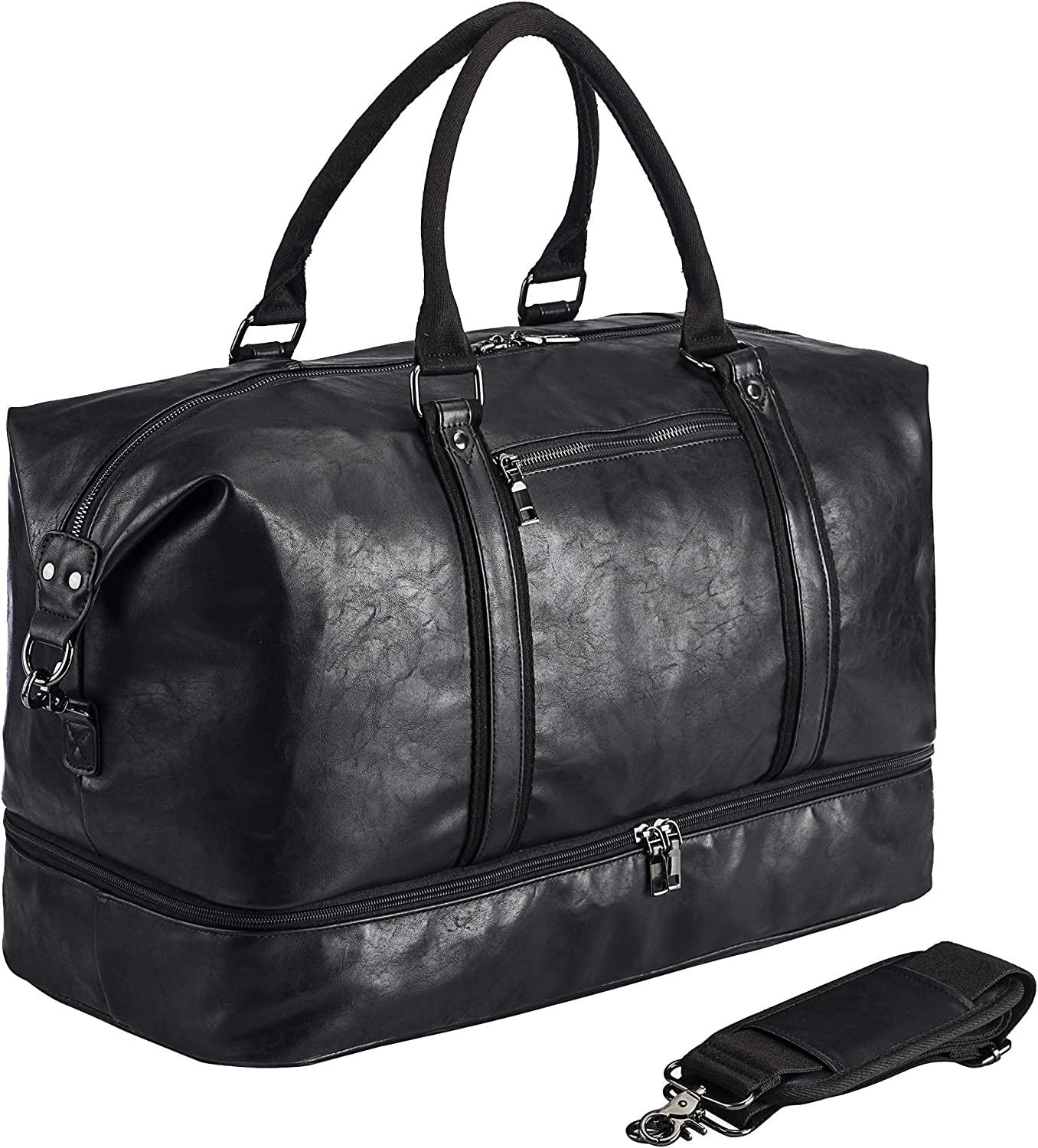 FR Fashion Co. 21" Men's Leather Compact Travel Duffel Bag - FR Fashion Co. 