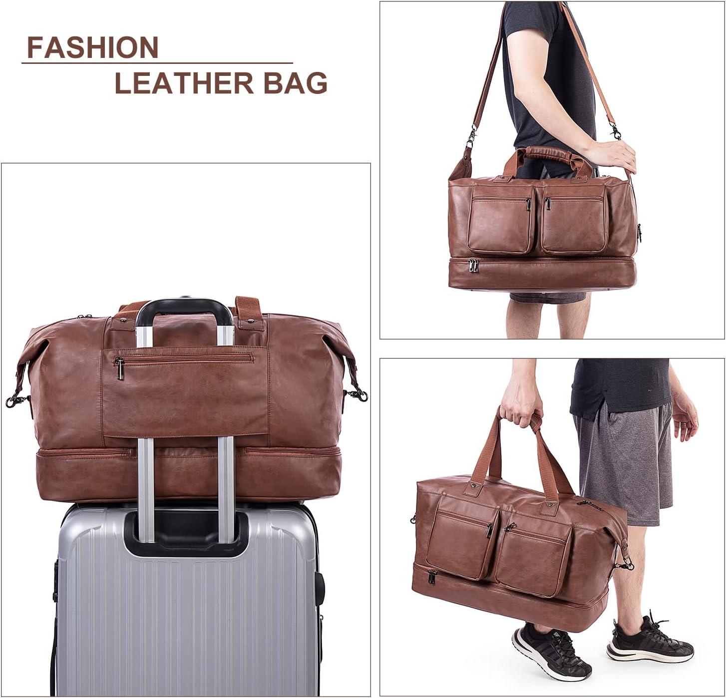 FR Fashion Co. 21" Men's Leather Overnight Duffel Bag - FR Fashion Co. 