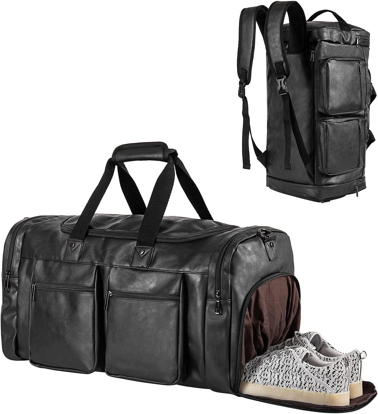 FR Fashion Co. 22" Leather Multi-Functional Weekender Duffel Bag - FR Fashion Co. 