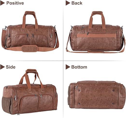 FR Fashion Co. 22" Men's Leather Carry-On Travel Duffel Bag - FR Fashion Co. 