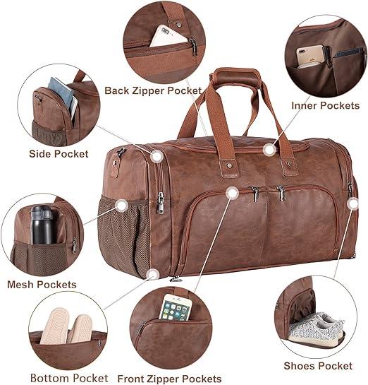 FR Fashion Co. 22" Men's Leather Carry-On Travel Duffel Bag - FR Fashion Co. 