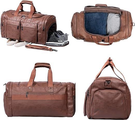 FR Fashion Co. 22" Men's Leather Large Carry-On Travel Duffel Bag - FR Fashion Co. 