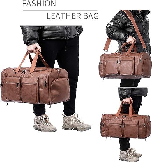 FR Fashion Co. 22" Men's Leather Large Carry-On Travel Duffel Bag - FR Fashion Co. 