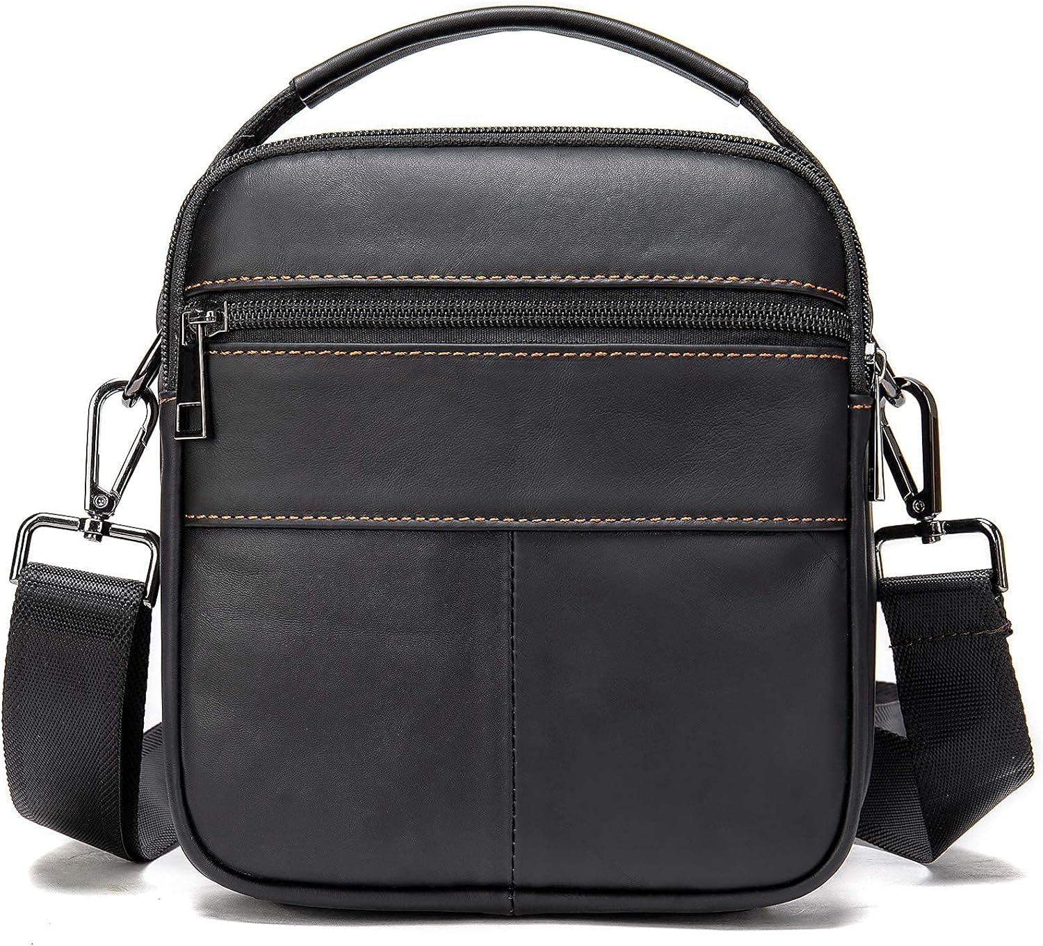 FR Fashion Co. 8" Men's Leather Mini Crossbody Sling Bag - FR Fashion Co. 