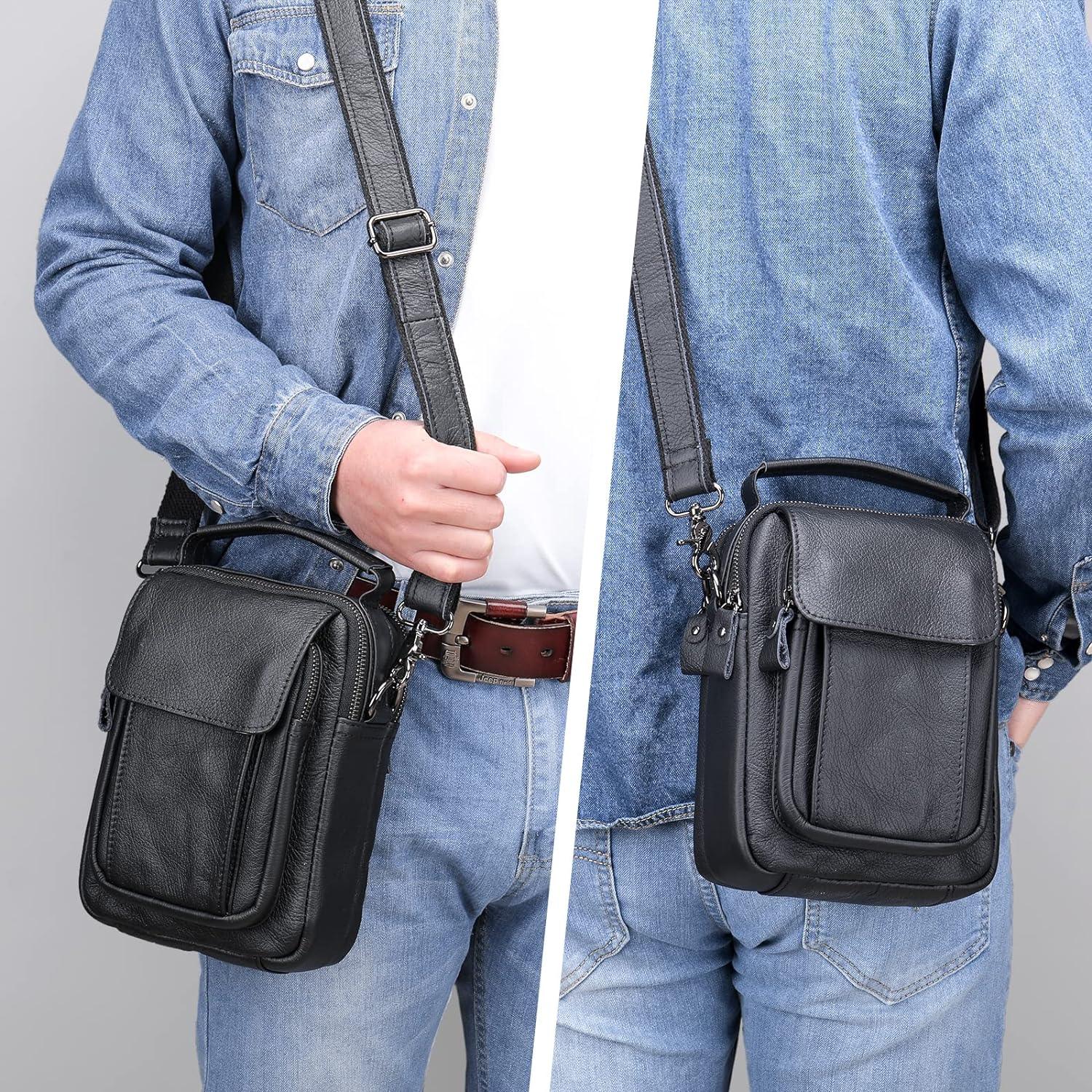 FR Fashion Co. 8" Men's Mini Genuine Leather Crossbody Sling Bag - FR Fashion Co. 