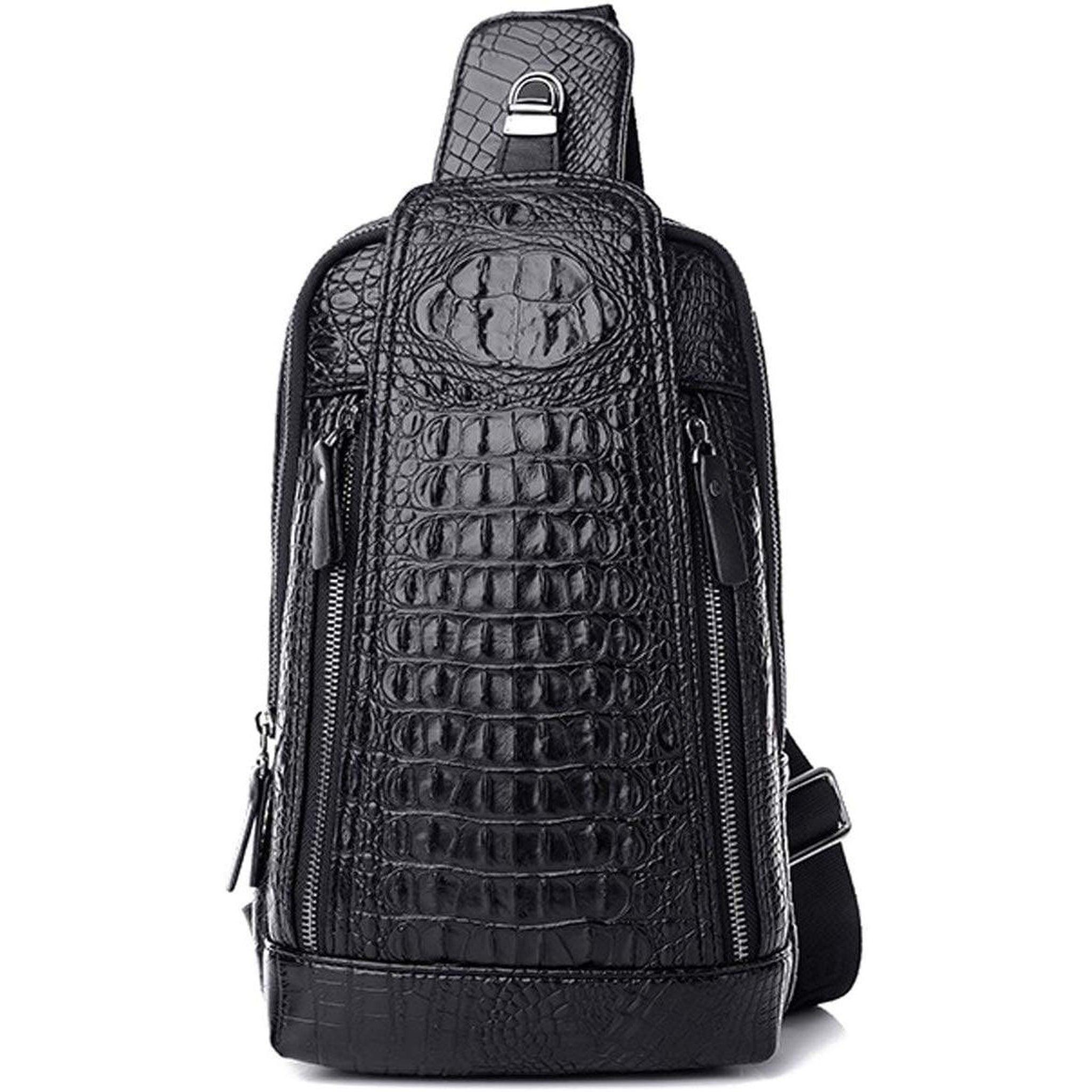 FR Fashion Co. 12" Men's Crocodile Pattern Leather Crossbody Sling Bag - FR Fashion Co. 