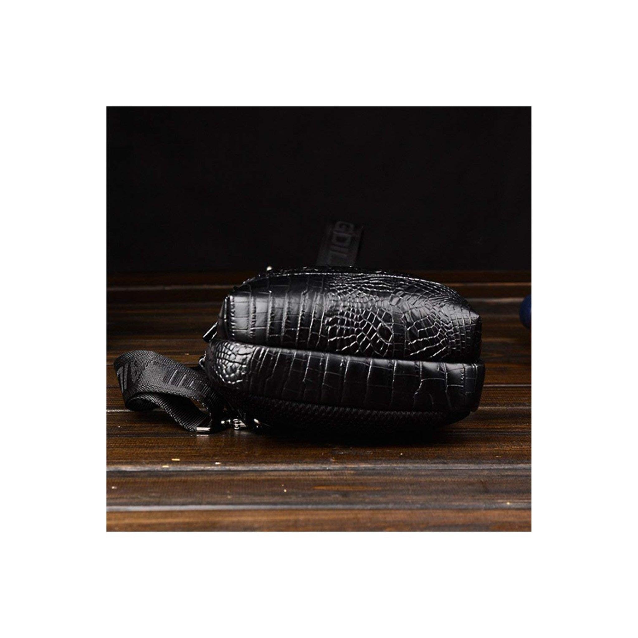 FR Fashion Co. 12" Men's Crocodile Pattern Leather Crossbody Sling Bag - FR Fashion Co. 