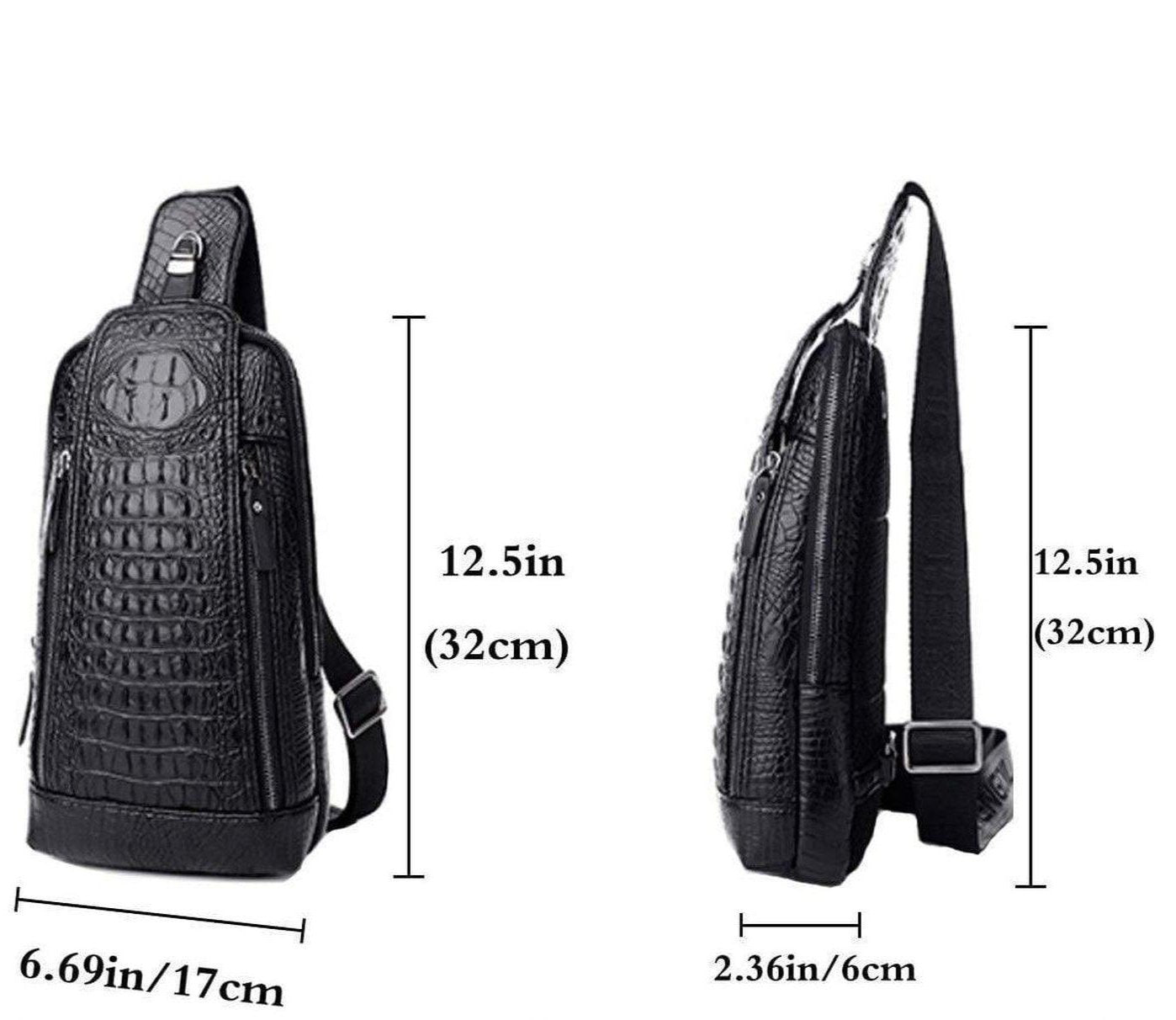 FR Fashion Co. 12" Men's Crocodile Pattern Leather Crossbody Sling Bag - FR Fashion Co. 