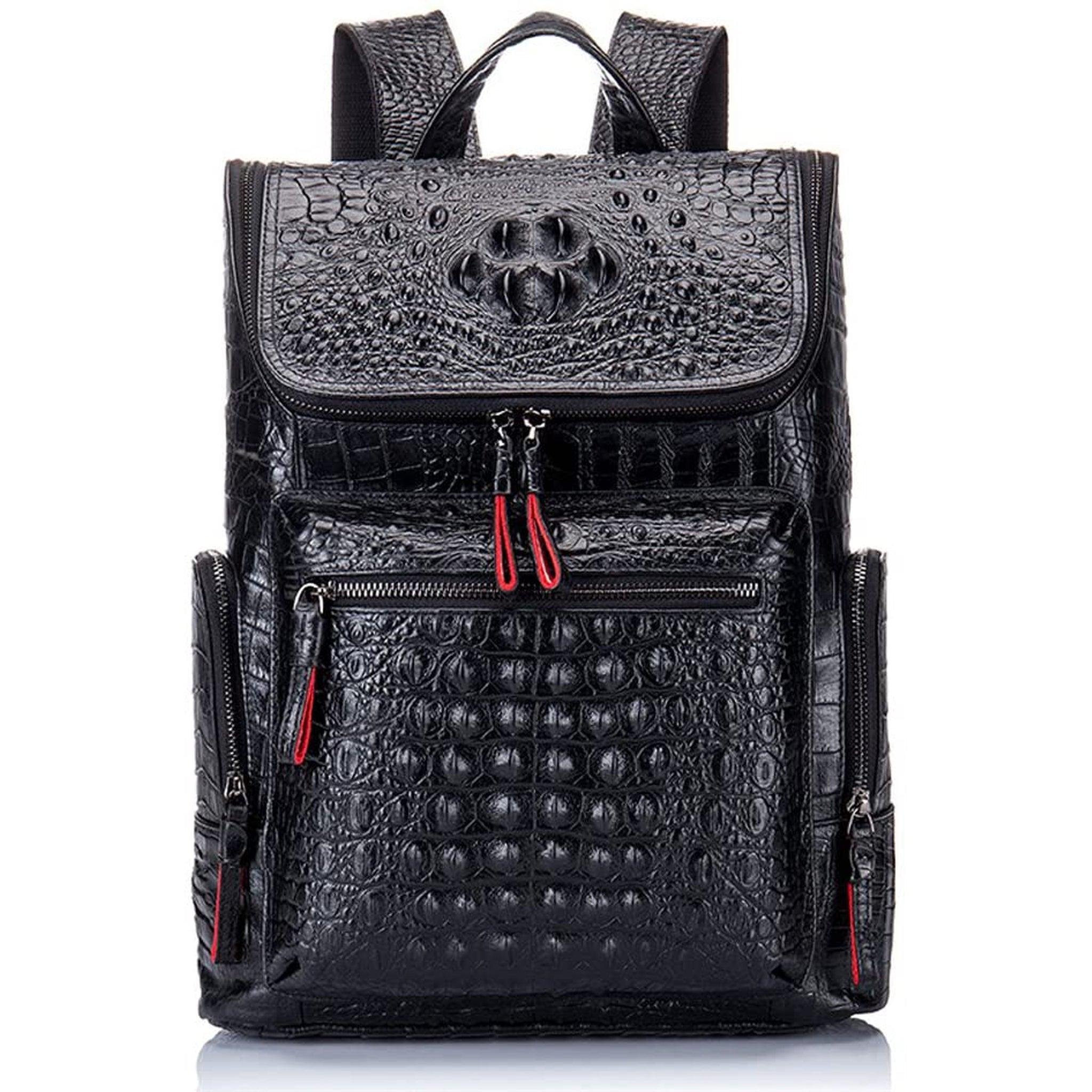 FR Fashion Co. 13" Men's Leather Crocodile Design Backpack - FR Fashion Co. 