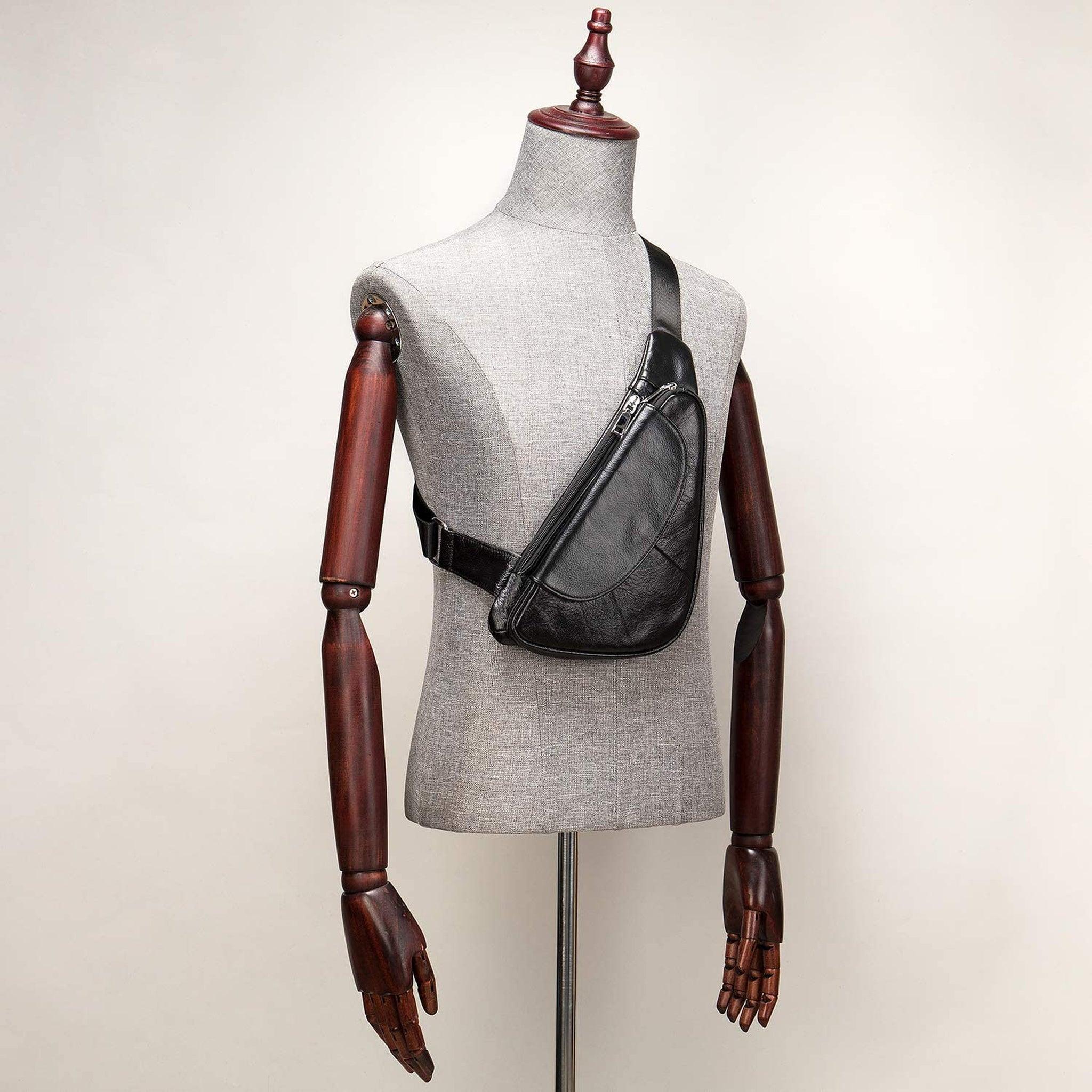 FR Fashion Co. 13" Triangle Design Leather Crossbody Sling Bag - FR Fashion Co. 