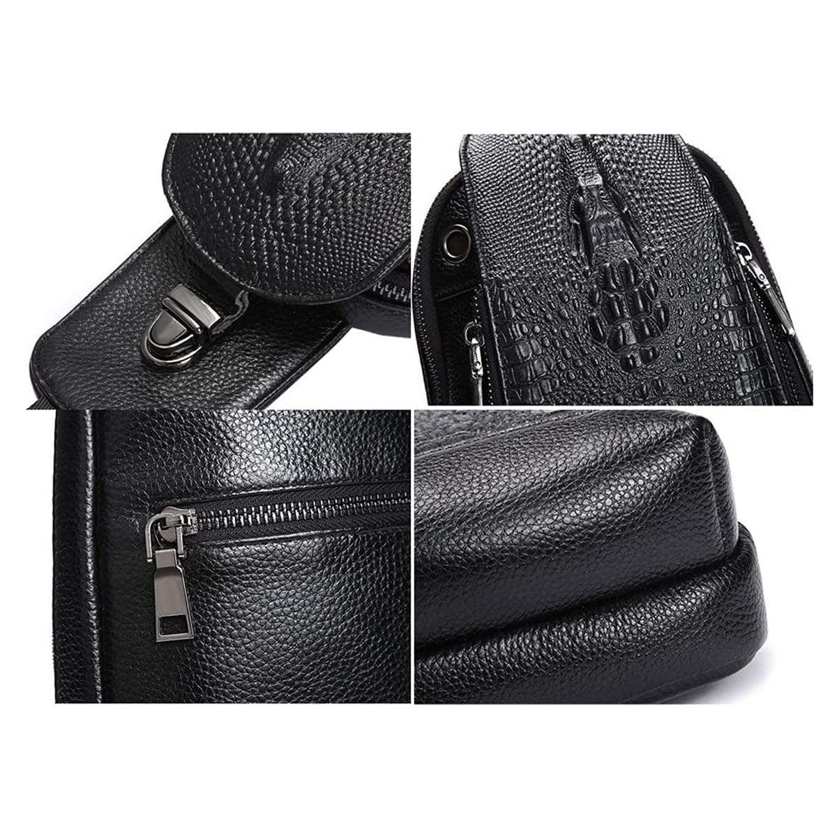 FR Fashion Co. 14" Crocodile Pattern Genuine Leather Crossbody Sling Bag - FR Fashion Co. 