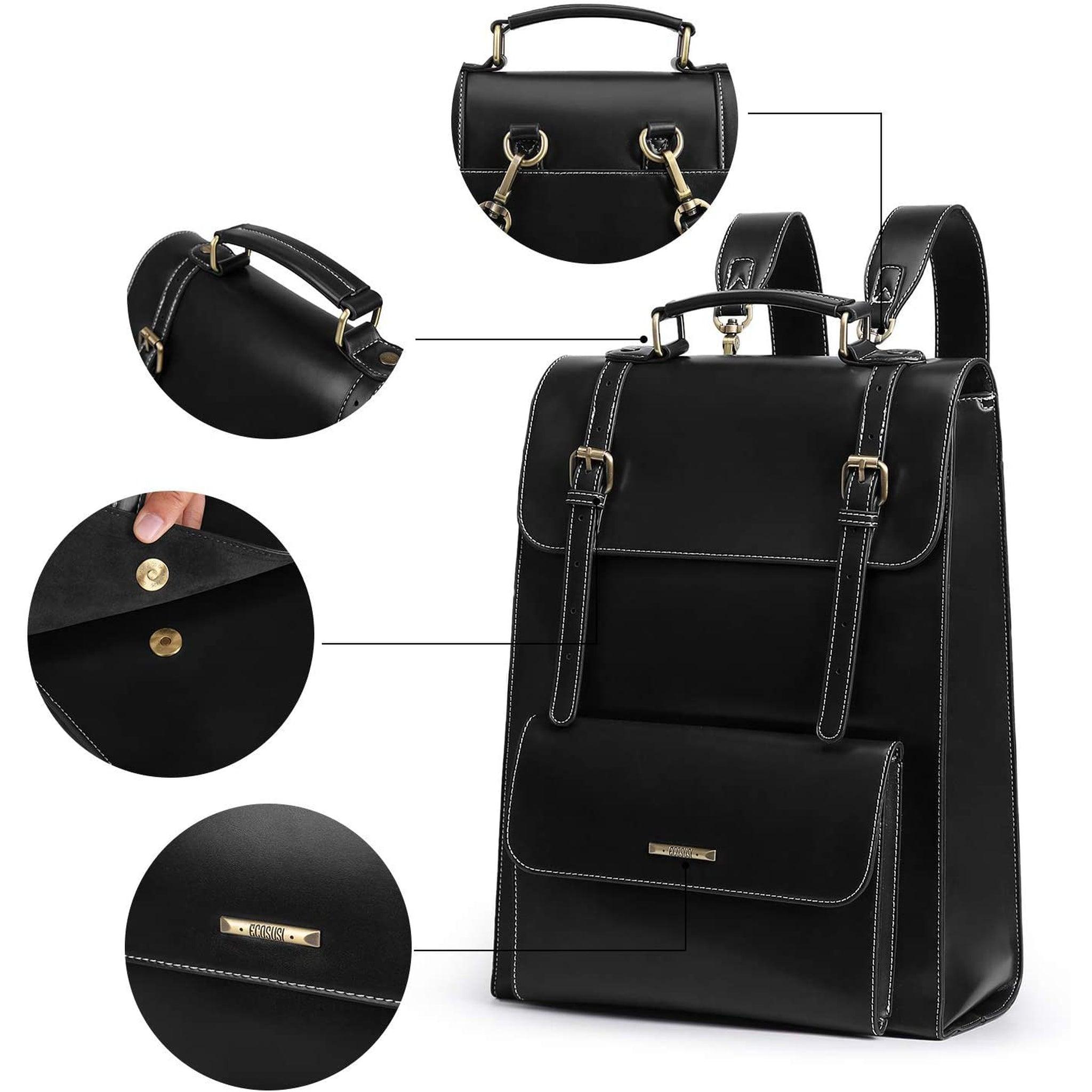 Women's Brass-tone Hardwar Leather Backpack - FR Fashion Co.