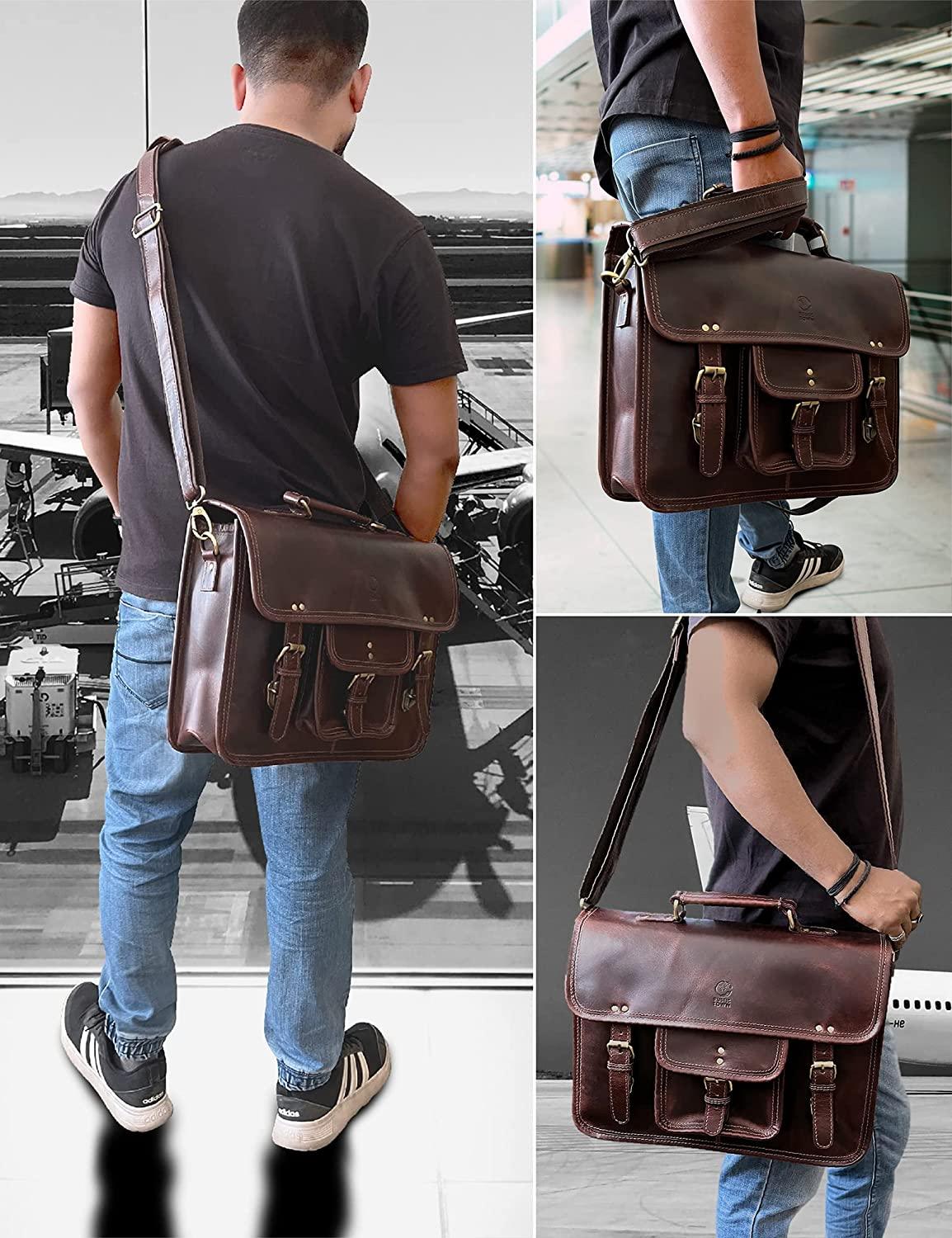 Leather Satchel Office Crossbody Travel Bag - FR Fashion Co.